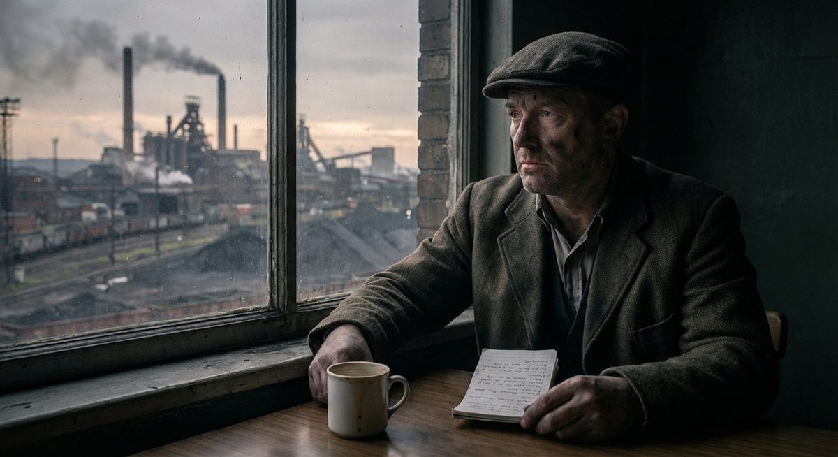 Portrait eines ostdeutschen Dichters vor industrieller Kulisse