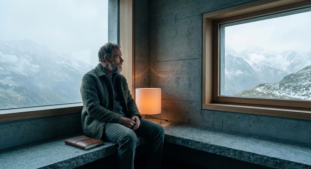 Portrait eines oesterreichischen Autors in alpiner Umgebung