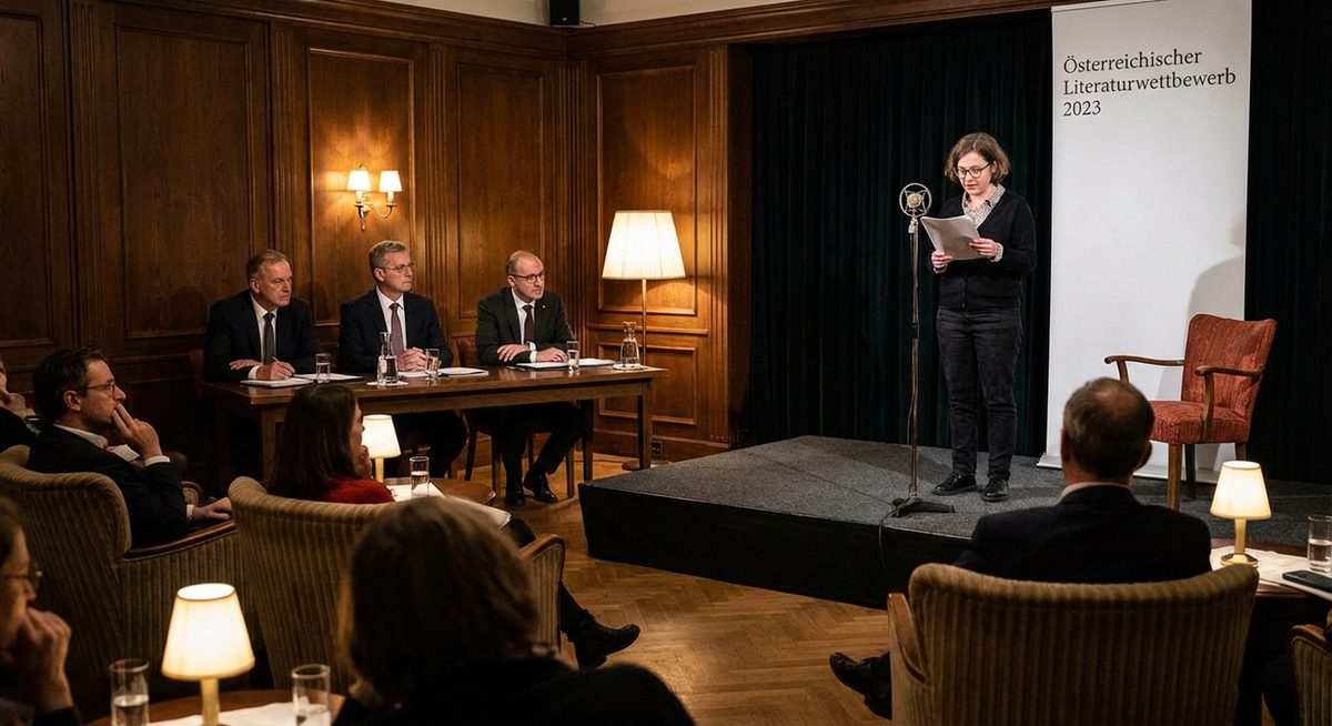 Literaturwettbewerb mit Autoren am Mikrofon