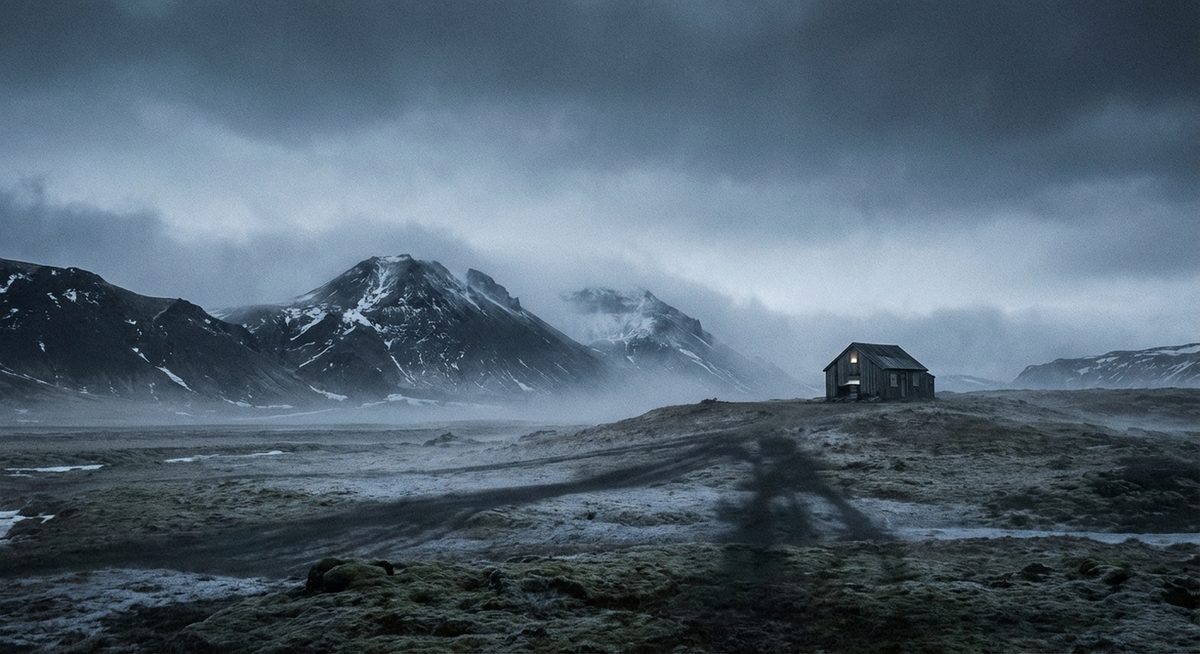 Islaendische Landschaft im Nebel